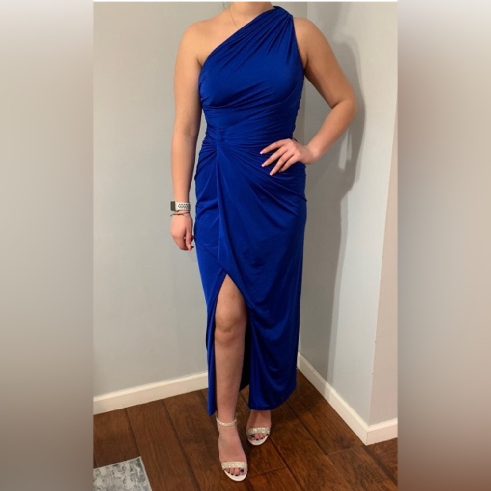 Cache One shoulder Royal blue maxi gown Size L
